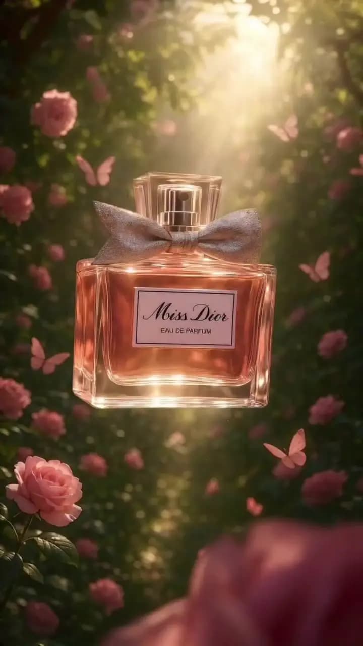 Perfumes originales de Frigia sobre una superficie cálida con flores